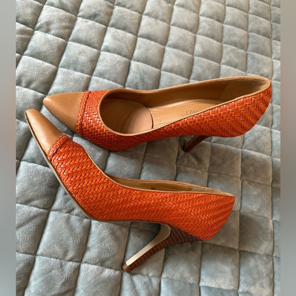 Nine West Woven Burnt Orange Heels Size 6M